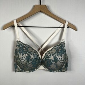 Torrid Dream Wire-Free Push-Up Bra 38D White Blue Floral Lace Intimates Comfort